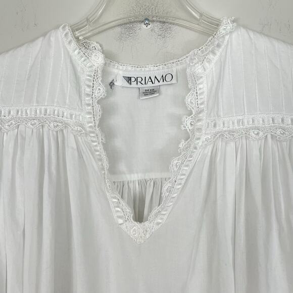 Vintage Priamo Nightgown One Size White Victorian Lace Romantic Prairie Boho - Picture 4 of 11